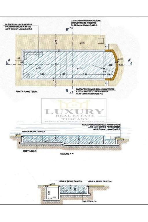 Planimetria piscina - Villa con piscina in vendita