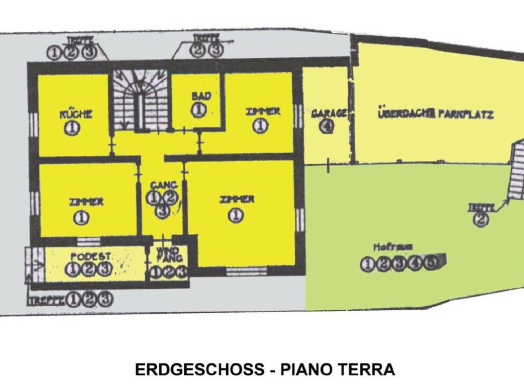 Casa trifamiliare in posizione panoramica con garage, posti macchina e cortile interno - Planimetria 2