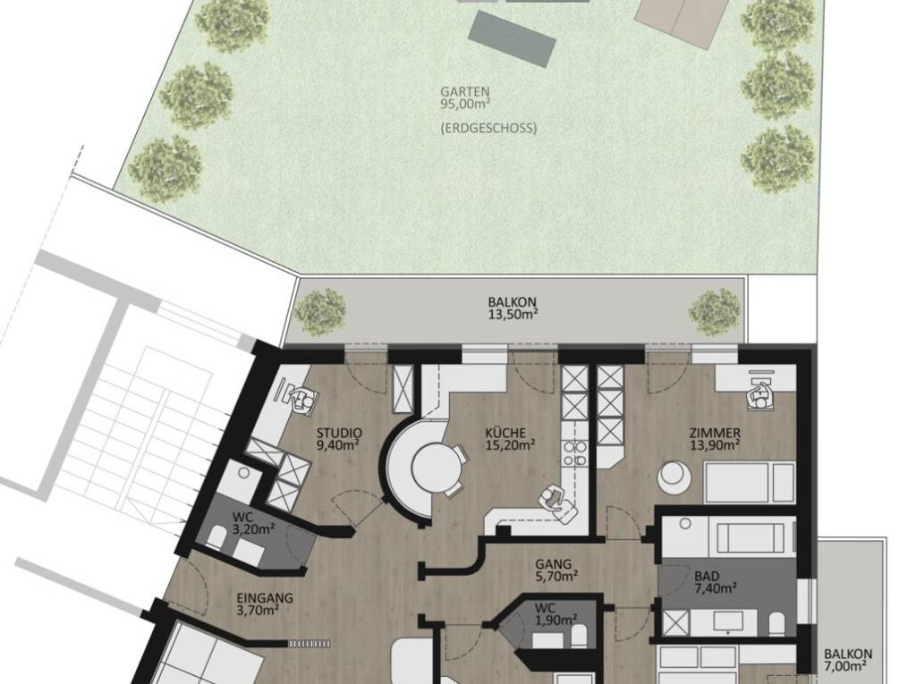 Bellissimo appartamento cinque locali ristrutturato a nuovo con balconi e ampio giardino privato - Planimetria 1