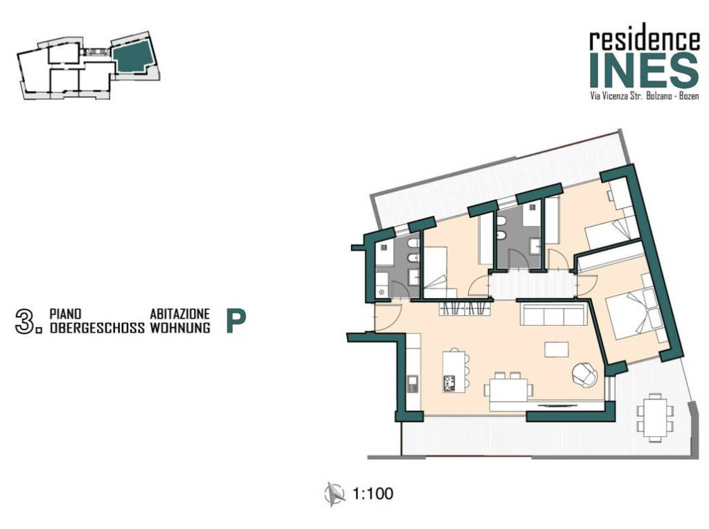 P: Nuovo quadrilocale spazioso con terrazza e balcone al terzo piano - Planimetria 1