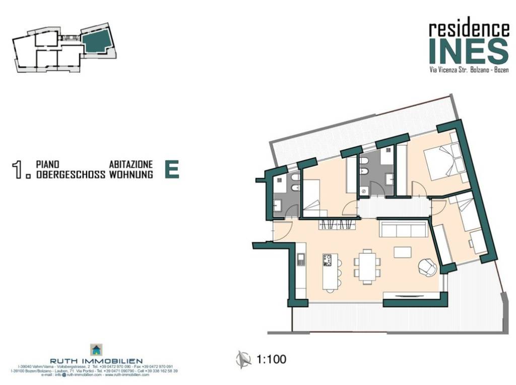 E: Nuovo, ampio quadrilocale con terrazza e balcone; posizione interna - Planimetria 1