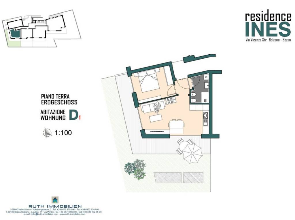 D1: Nuovo bilocale spazioso con terrazza e ampio giardino privato - Planimetria 1