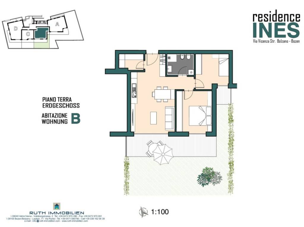 B: Nuovo trilocale con terrazza e giardino privato - Planimetria 1