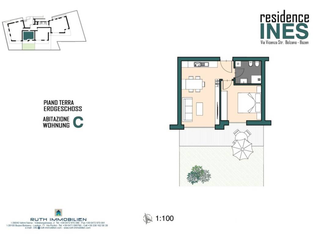 C: Nuovo, ampio bilocale con terrazza e giardino privato - Planimetria 1