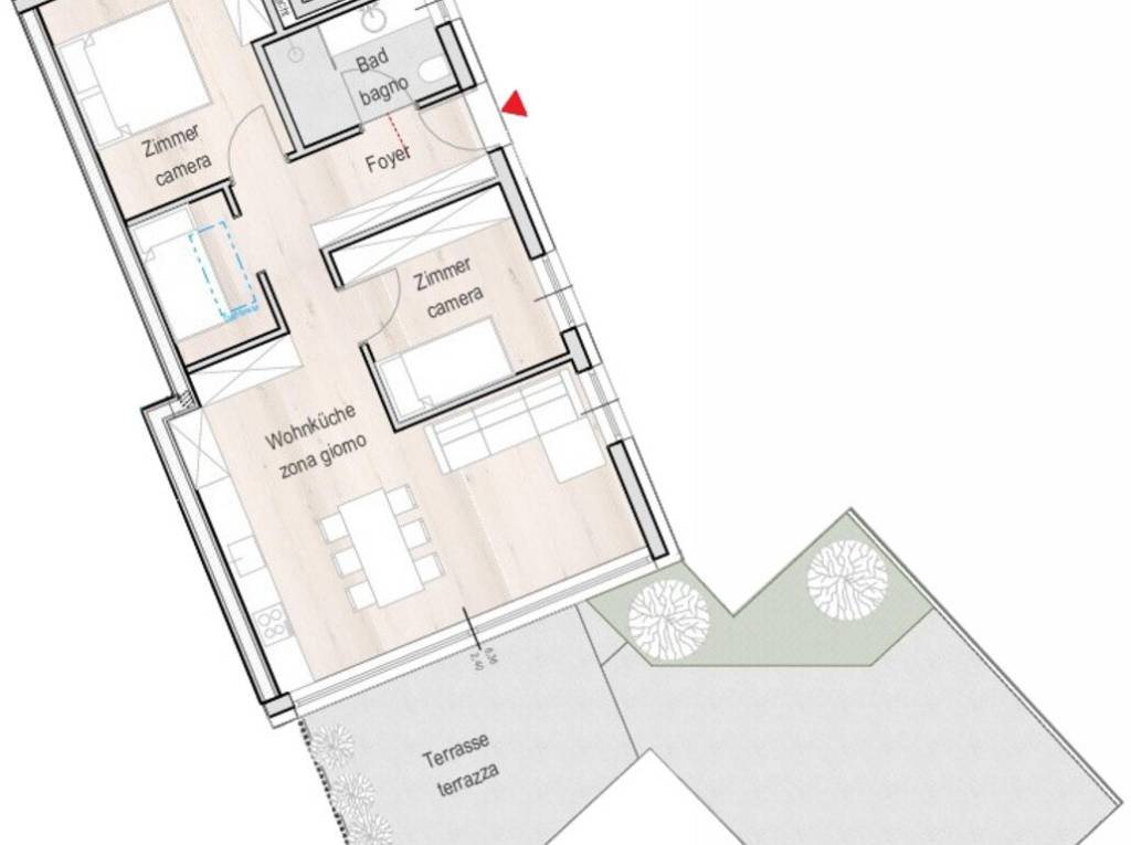 W11: Nuovo attico trilocale con terrazza e giardino sul tetto, ultimo piano - Planimetria 1