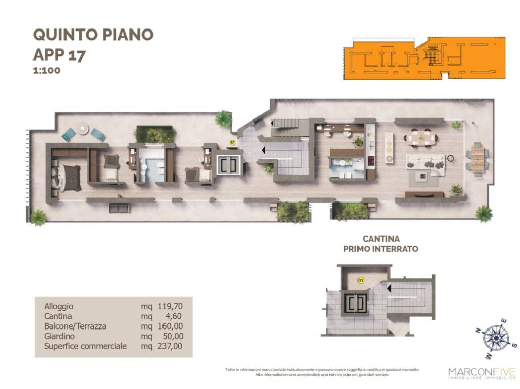 W17 - Nuovo penthouse esclusivo con terrazza sul tetto - Planimetria 1