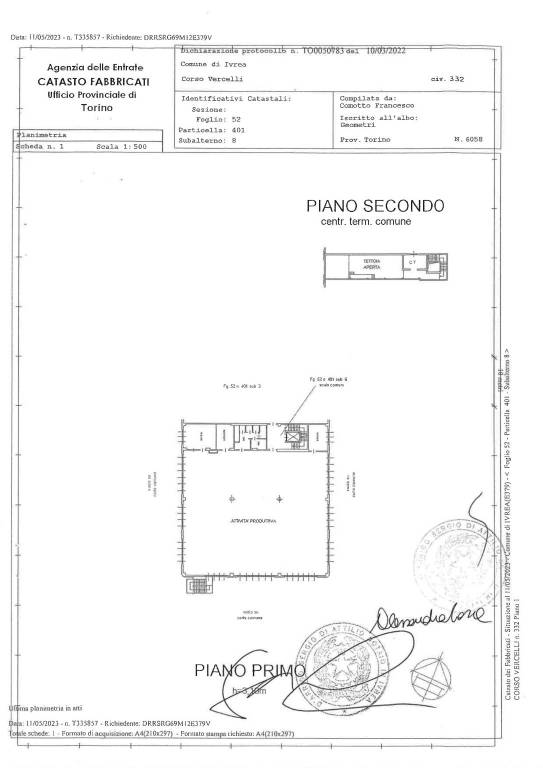 Planimetrie catastali capannone Ivrea C.so Vercell