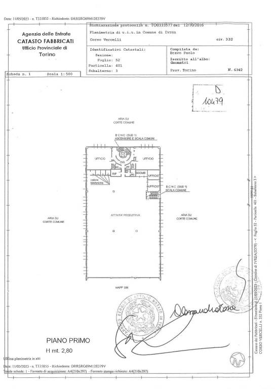Planimetrie catastali capannone Ivrea C.so Vercell