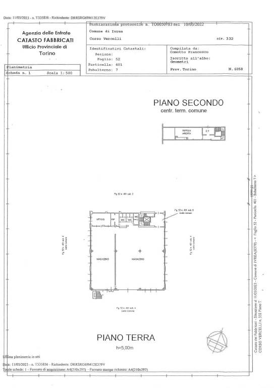 Planimetrie catastali capannone Ivrea C.so Vercell