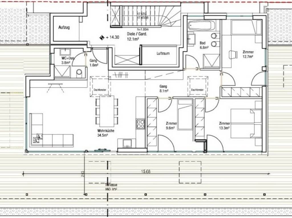 Nuovo appartamento attico con ampia terrazza, ultimo piano - Planimetria 1