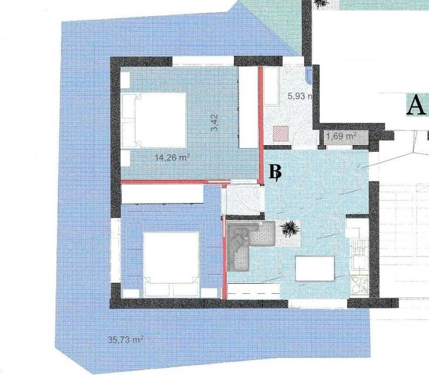 Planimetria progetto sgc appartamento B II con due
