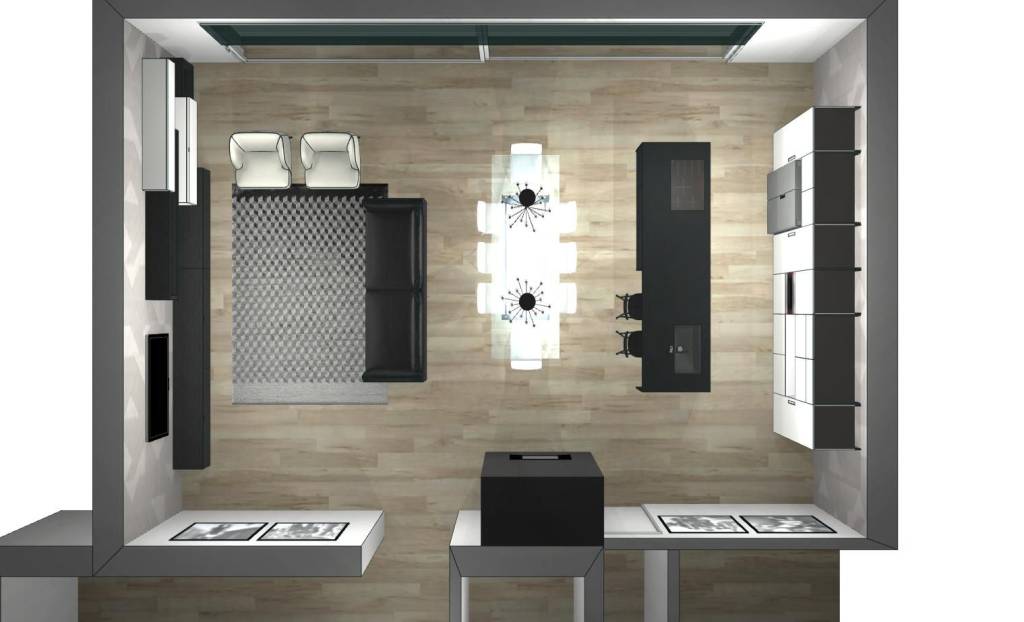 Rendering attico cucina caminetto