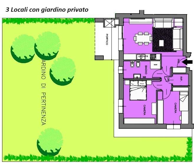 Piantina - 3 locali con giardino privato