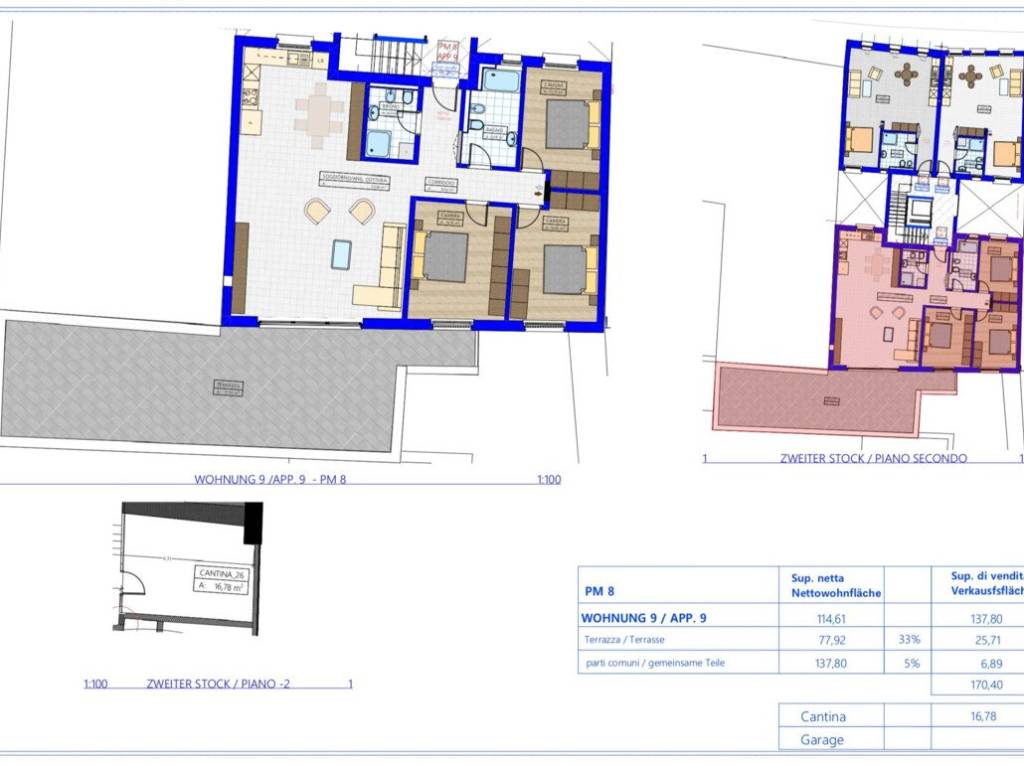 W9: Nuovo quadrilocale molto spazioso con ampia terrazza - Planimetria 1