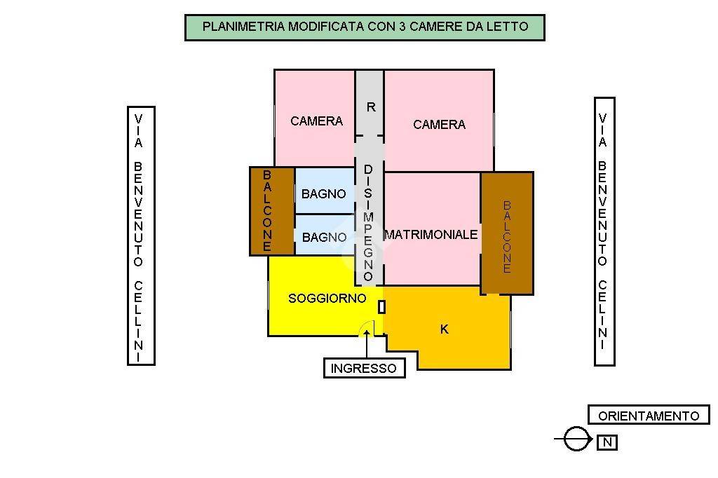 planimetria con 3 camere da letto