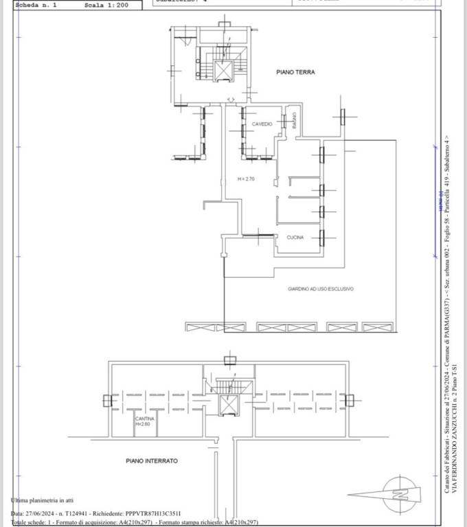 Planimetria appartamento e cantina