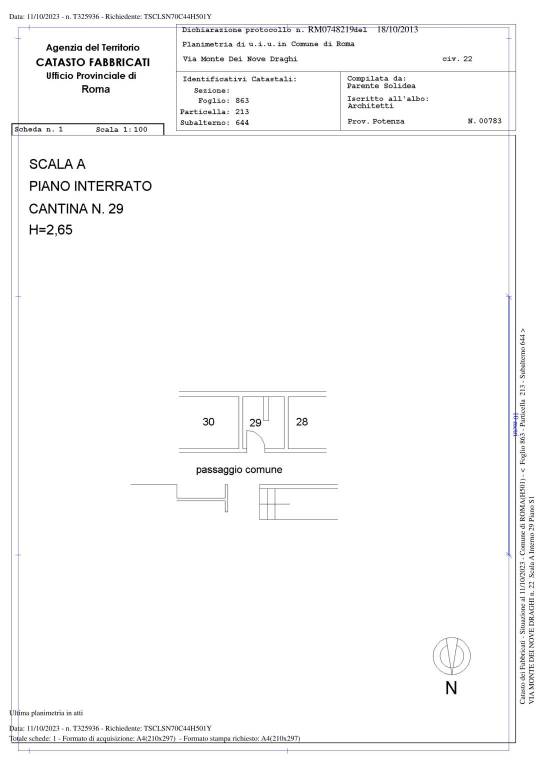 COMUNE ROMA FGL 863 PART 213 SUB 644 1144 A29 1