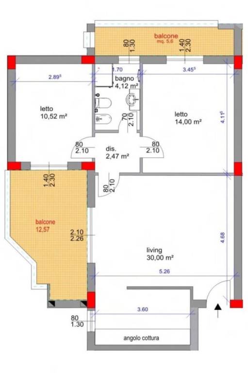 planimetria appartamento tipo d- piano 2°  dx