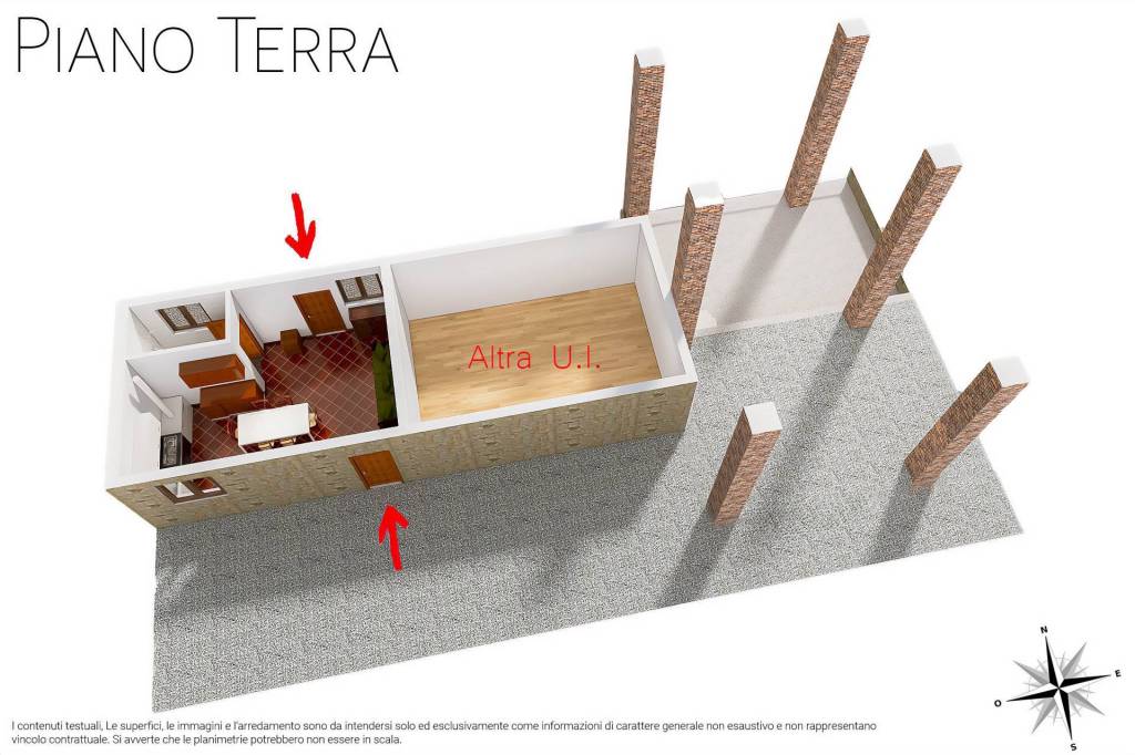 Planimetria 3D capanna e monolocale vista frontale