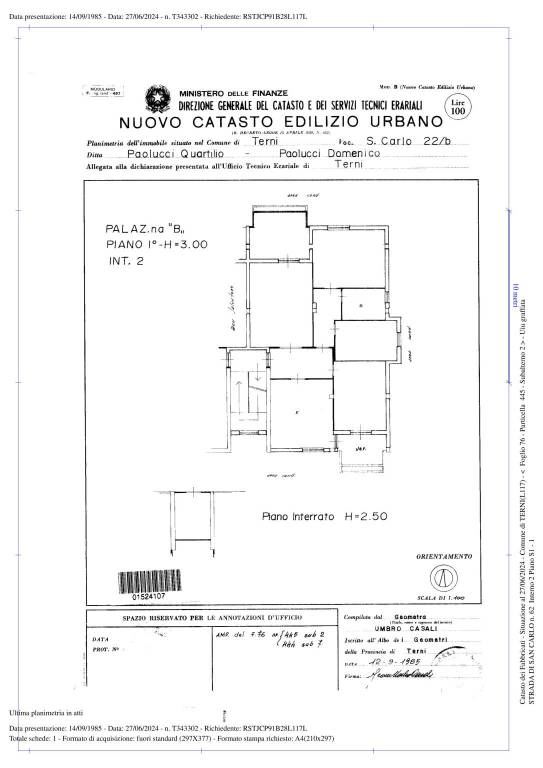 Planimetria Appartamento e Cantina.