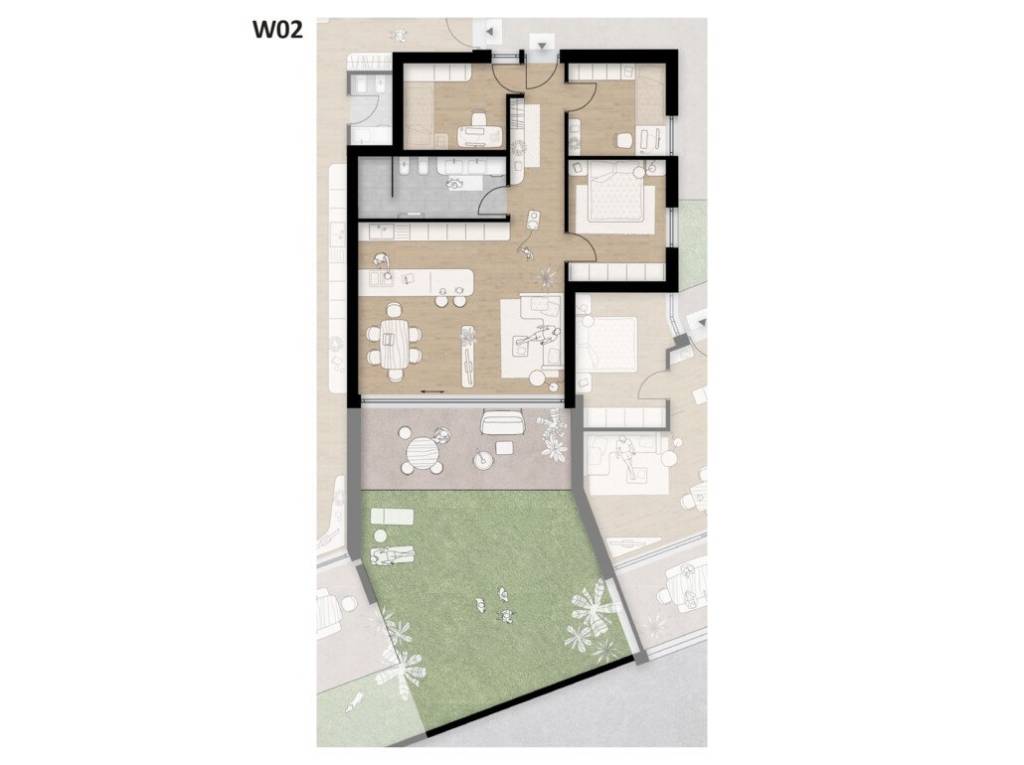 W2: Nuovo appartamento 4 vani con terrazza e giardino privato  - Planimetria 1