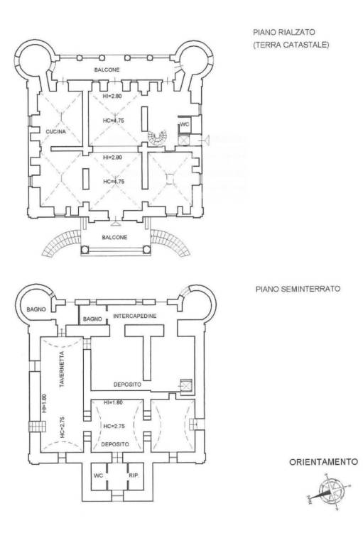 Planimetria piano rialzato e seminterrato