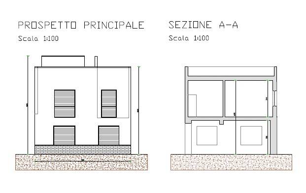 Prospetto principale e sezione