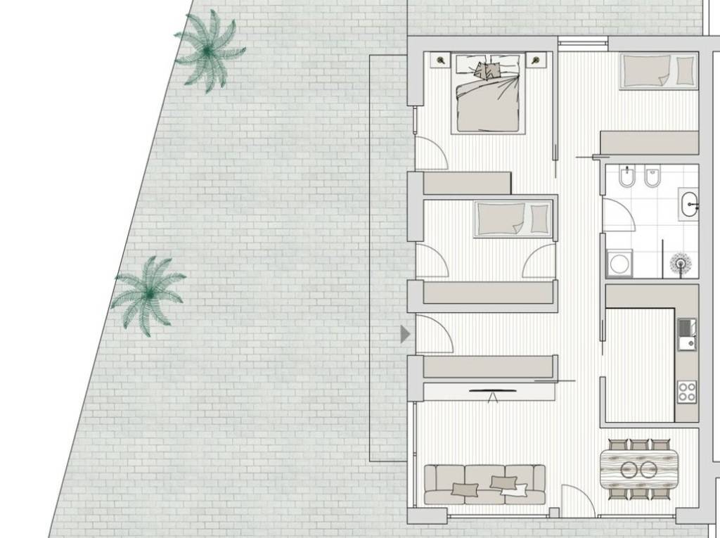 Seminuovo quadrilocale con ampia terrazza al piano terra - Planimetria 1