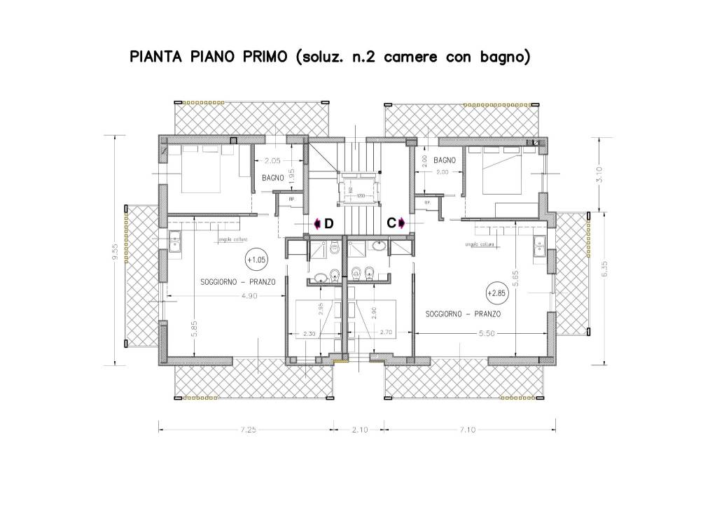 Var. C e D (2 camere con bagno)-piante 1