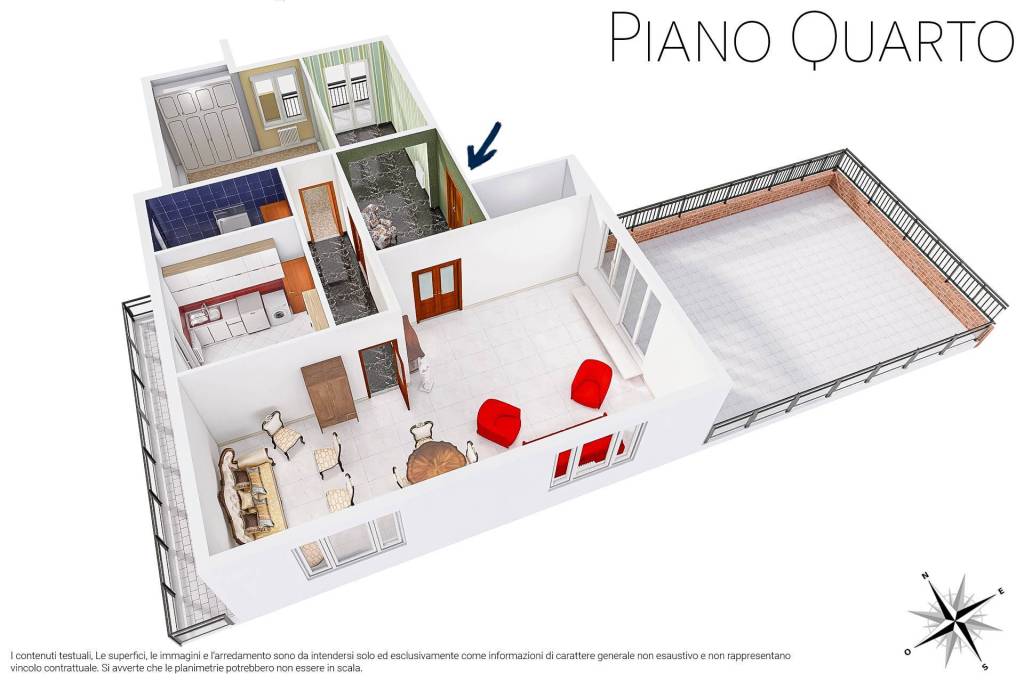 Planimetria 3D piano quarto zona giorno