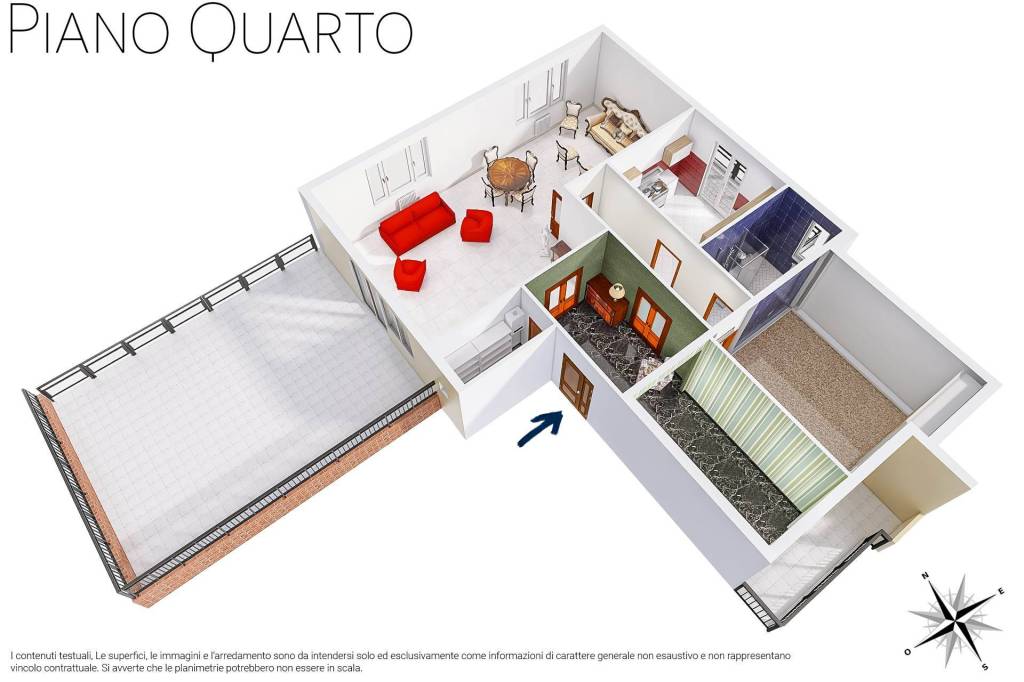 Planimetria 3D piano quarto zona notte