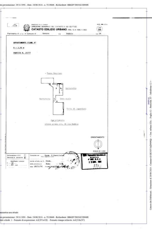 planimetria catastale VIA BOBBIO n. 34 Interno 9 (