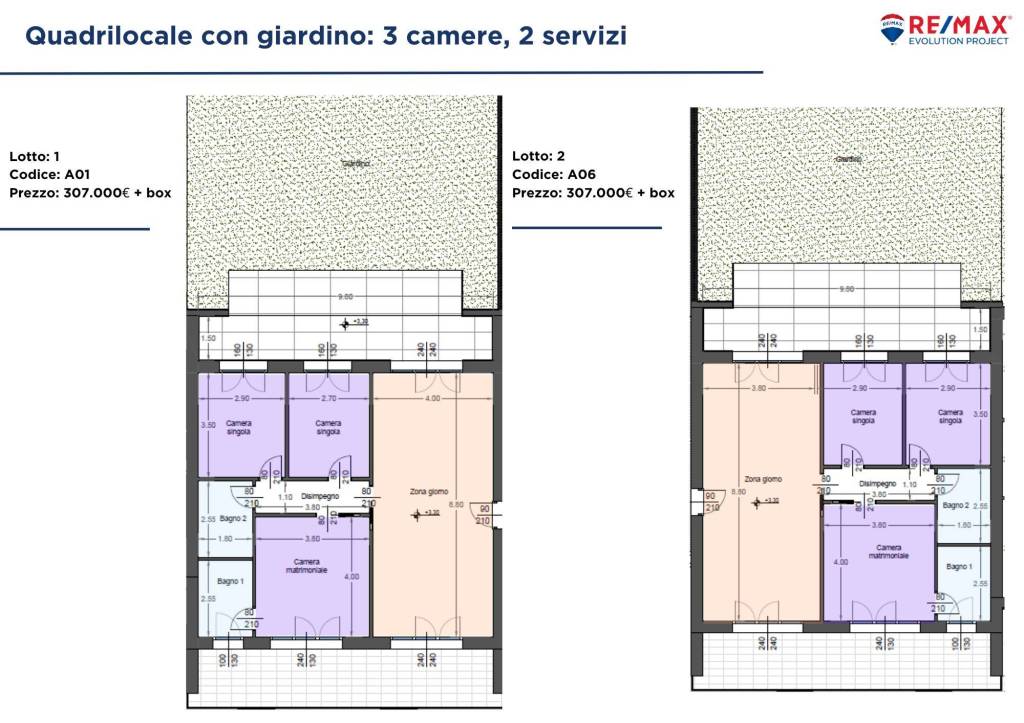 2 quadrilocali con giardino