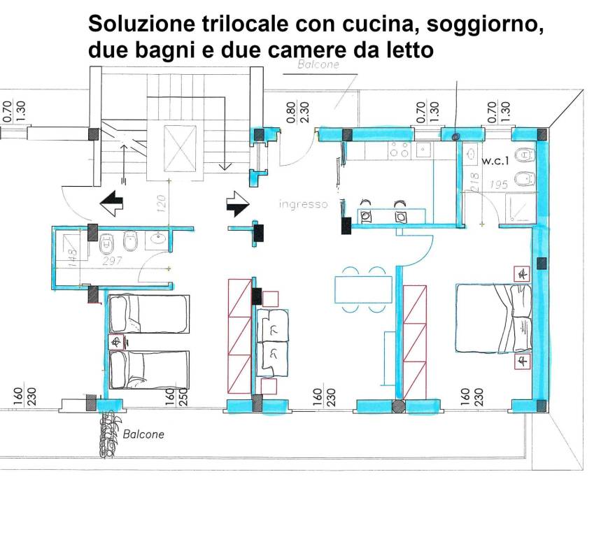 Planimetria  trilocale