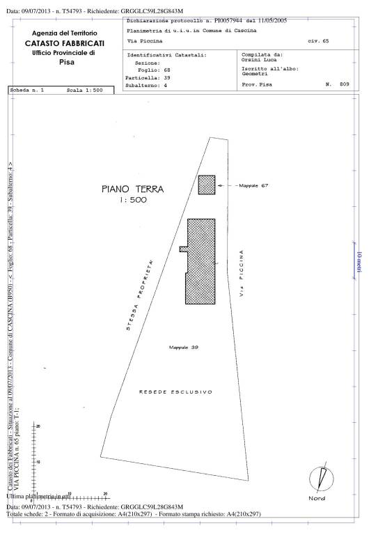 Planimetria catastale CASCINA F.68 p.lla 39 sub.4 