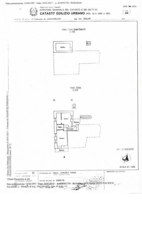 Planimetria appartamento e cantina