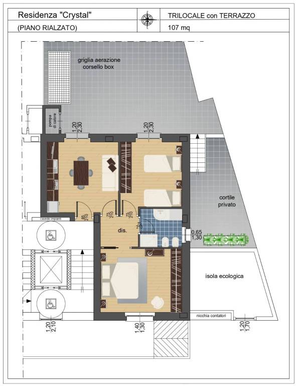 Trilocale arredato con terrazzo-107mq-piano rialza