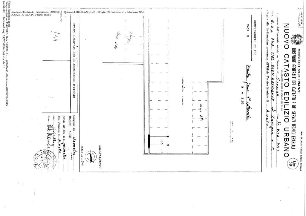 Planimetria catastale Posto Macchina N. 110 1