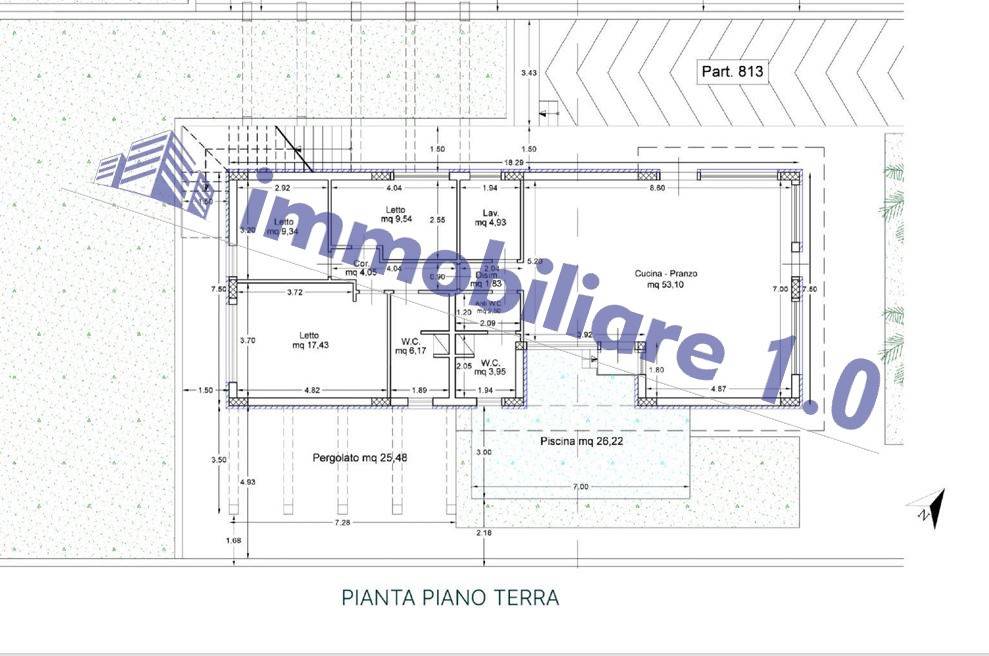 Planimetria mq. 127 con 3 camere da letto