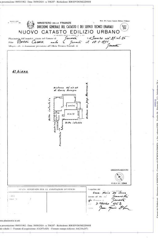 planimetria catastale VIA ISONZO n. 27 Interno 26 