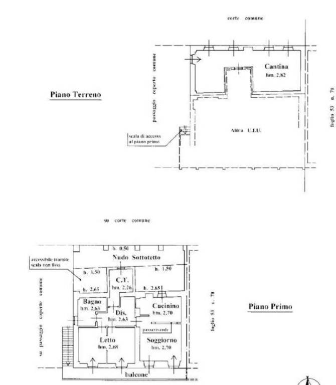 planimetria appartamento primo piano  e cantina p.