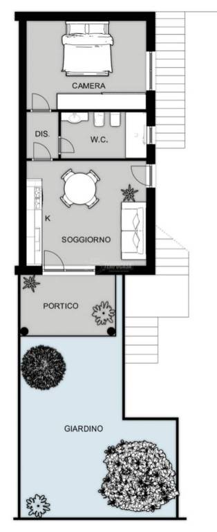 Planimetria bilocale con giardino a Gossolengo 