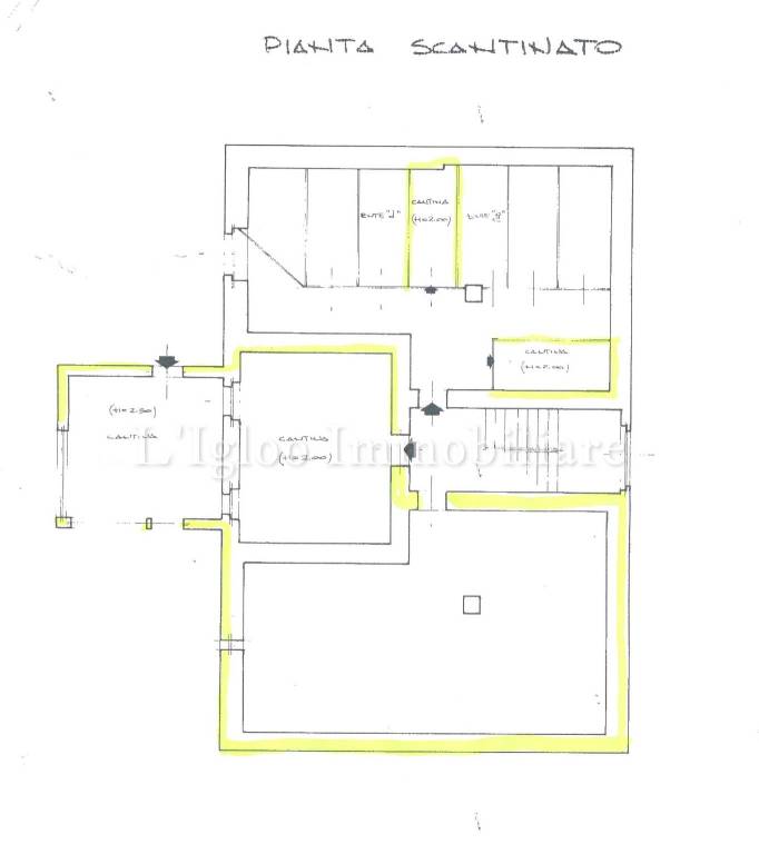 La planimetria della lavanderia e delle cantine