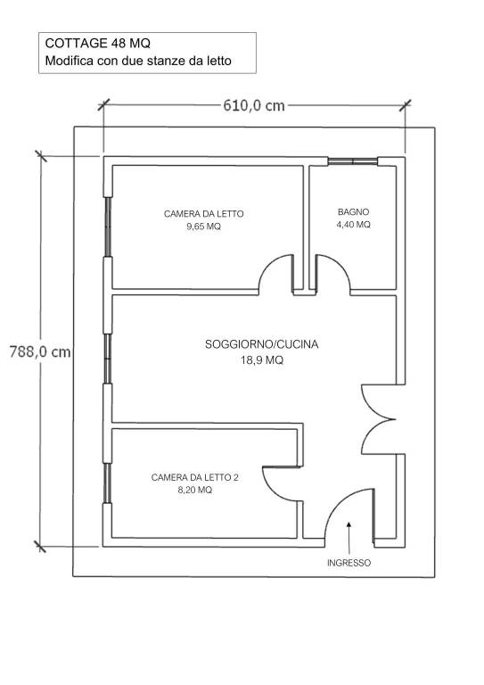 Pianta Cottage 48 con due stanze da letto 1