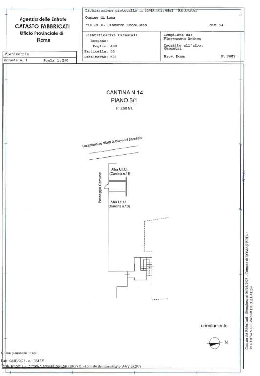 Planimetria cantina Via S.Giovanni Decollato, 14