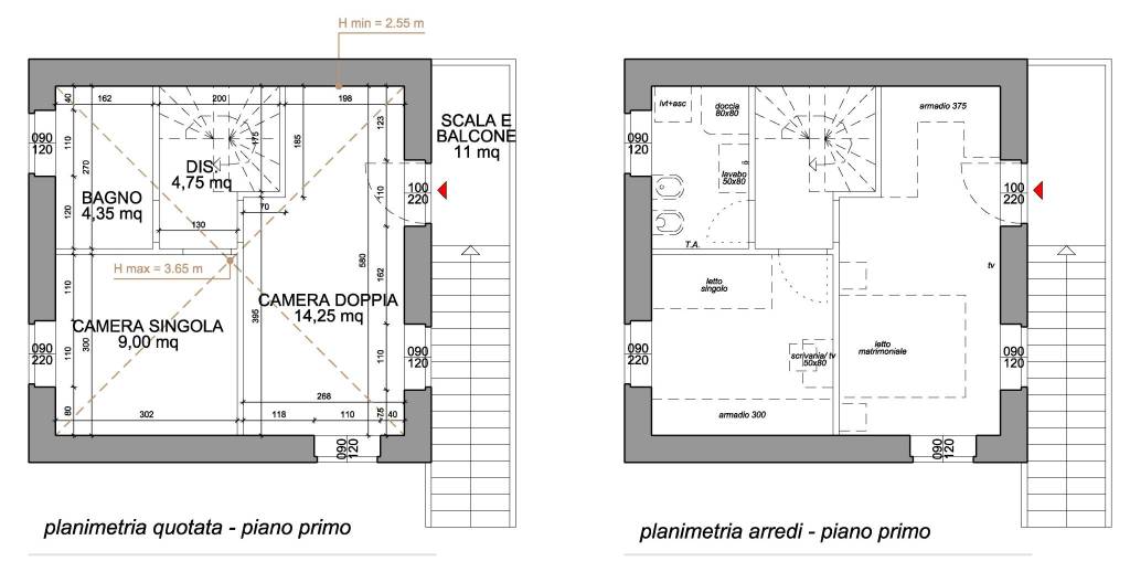 Planimetria quotata-arredi piano primo