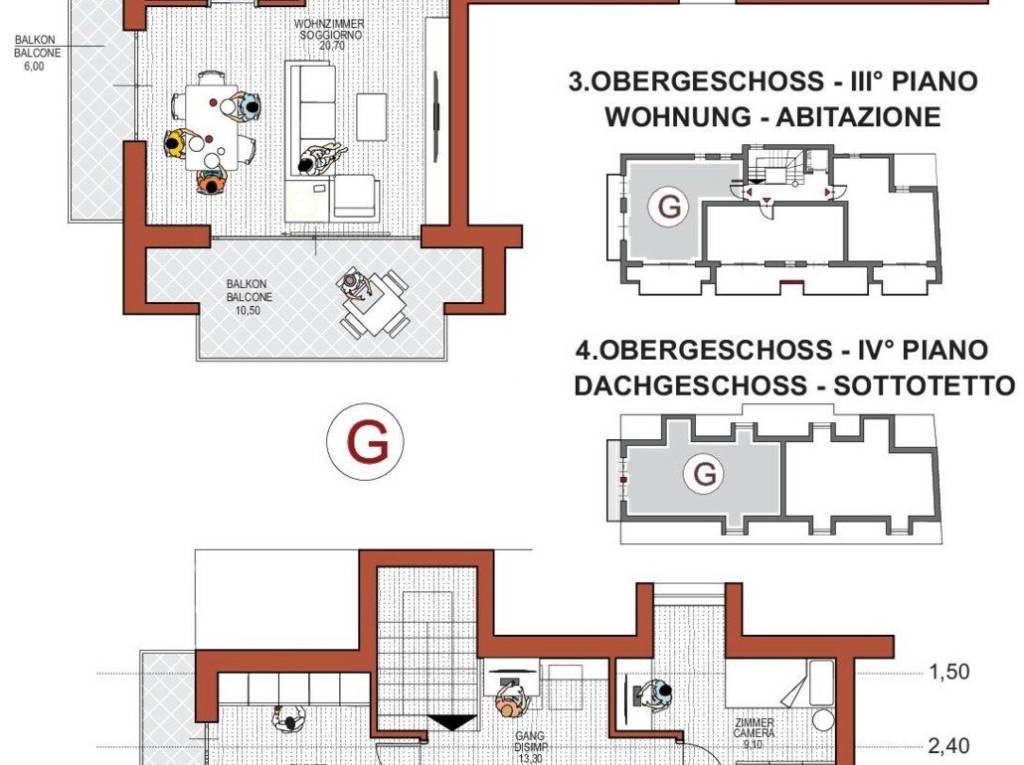 Moderno appartamento duplex con terrazze, ultimo piano - Planimetria 1