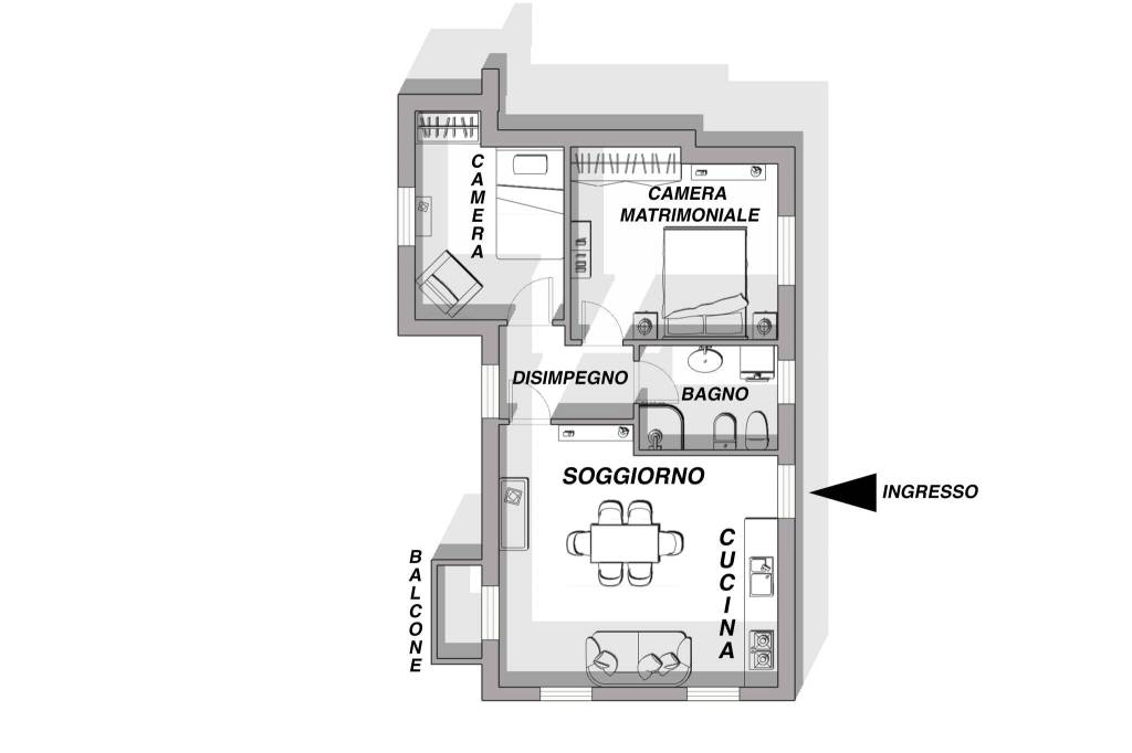 PLANIMETRIA TRILOCALE ARREDATA