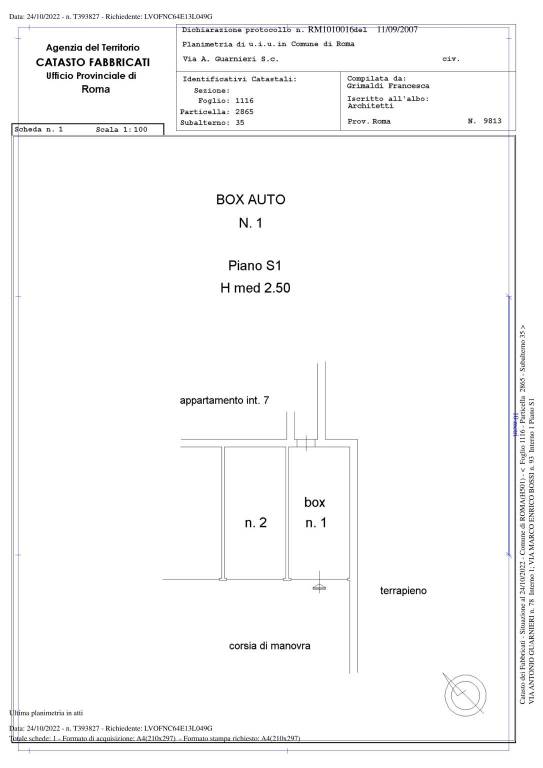 Planimetria Catastale Roma (garage) 1