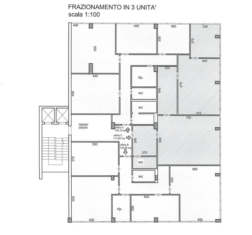 Ipotesi frazionamento in 3 unità